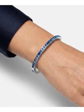 Brighton Spectrum Blue Crystal Silver Hinged Oval Bangle $78